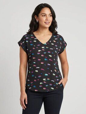 BCBGeneration Abstract Print Short Sleeve Flowy Top Shirt Blouse Tee S